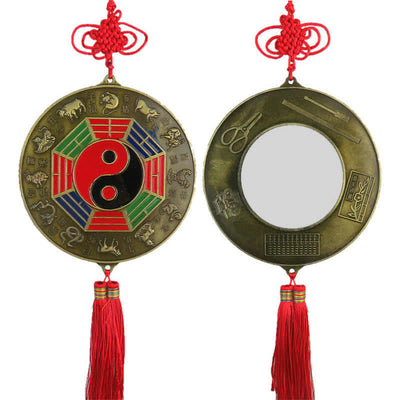 Buddha Stones Feng Shui Bagua Map Chinese Knotting Harmony Energy Map Mirror Bagua Map BS 14CM Round Bagua Map