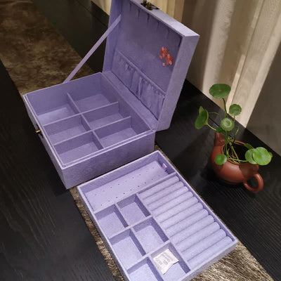 Buddha Stones Purple Phoenix Jewelry Box Organizer Two-Layer Jewelry Storage Box Flannel Box Jewelry Box BS 4