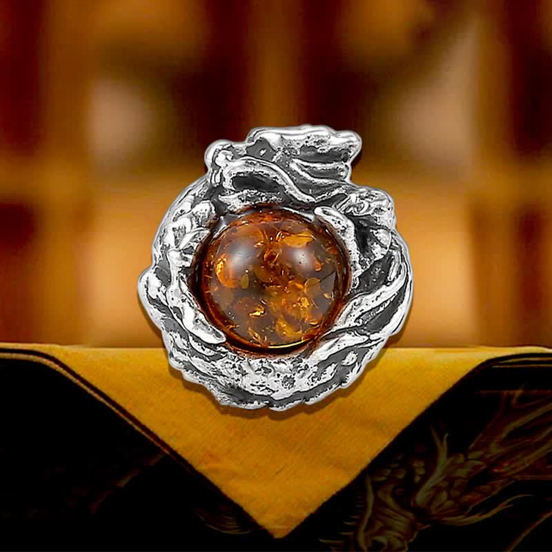 Buddha Stones 925 Sterling Silver Natural Amber Dragon Success Protection Stud Earring Earrings BS 1