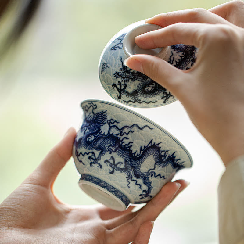 Buddha Stones Blue Dragon Design Ceramic Teacup Kung Fu Tea Cups Cup BS 11