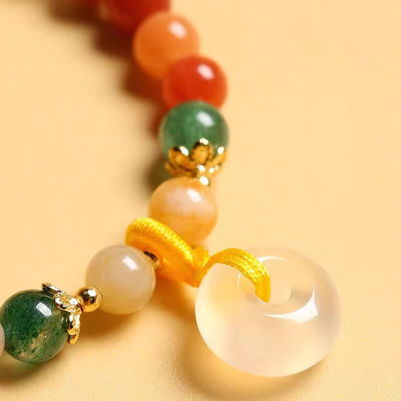 Buddha Stones 14K Gold Plated Colorful Golden Silk Jade Peace Buckle Wealth Bracelet Bracelet BS 2