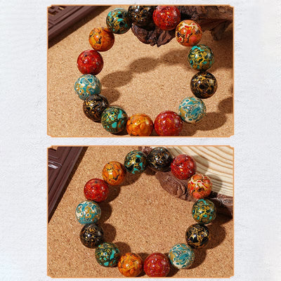 Buddha Stones Natural Multicolored Lacquer Beads Calm Bracelet Bracelet BS 6