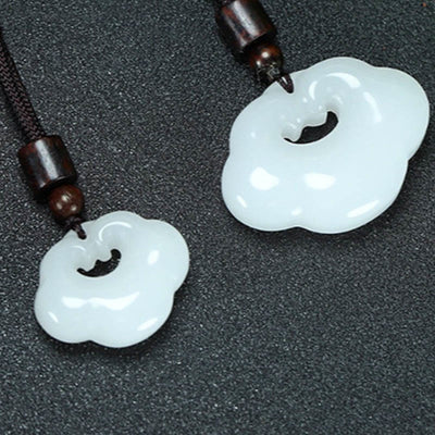 Buddha Stones Tianshan Jade Golden Silk Jade Chinese Lock Charm Abundance Necklace Pendant 13