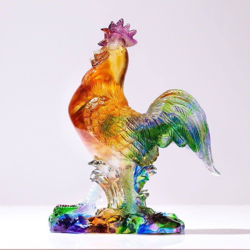 Buddha Stones Handmade Liuli Crystal Rooster Art Piece Home Decoration Decorations BS Medium 20*10*25cm