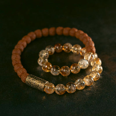 Buddha Stones Natural Citrine Crystal Rudraksha Bodhi Seed Brass Bead Prosperity Double Wrap Bracelet Bracelet BS Inner Circumference 18cm fit for Wrist Circumference 17-17.5cm(2 Circle)