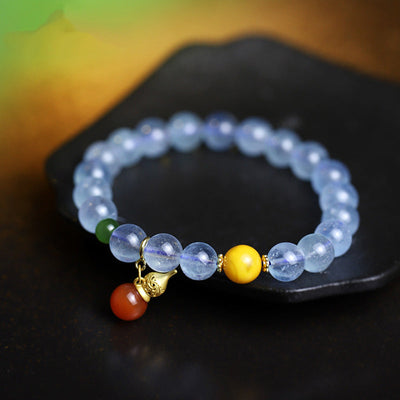 Buddha Stones Aquamarine Red Agate Peace Gourd Charm Bracelet Bracelet BS Aquamarine