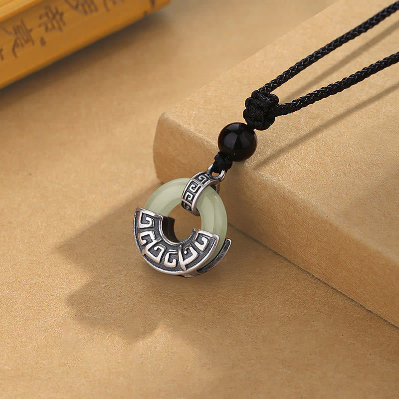 Foviel 925 Sterling Silver Natural Hetian Jade Peace Buckle Prosperity Necklace Pendant