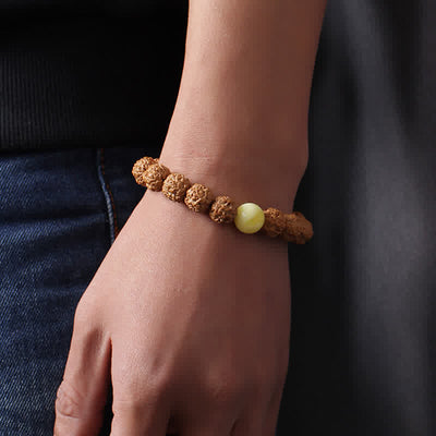Buddhastoneshop Tibet Rudraksha Bodhi Seed Dzi Bead Amber Turquoise Wealth Bracelet