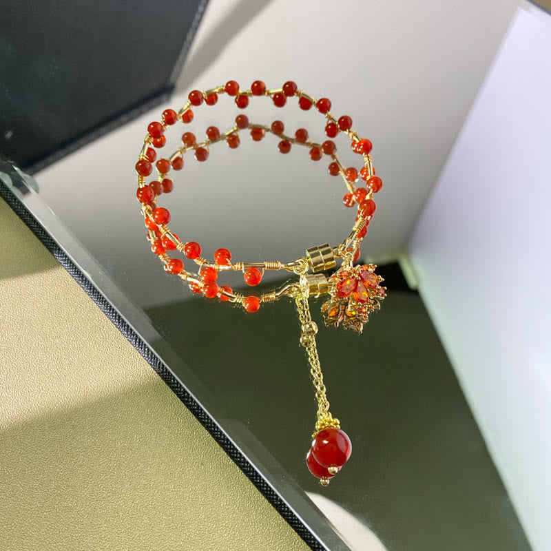 Buddha Stones Red Maple Leaf Luck Charm Bracelet Bracelet BS 12