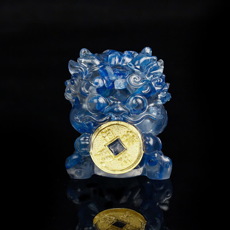 Buddha Stones Handmade Cute PiXiu Gold Coin Crystal Fengshui Energy Wealth Fortune Home Decoration Decorations BS Blue Crystal
