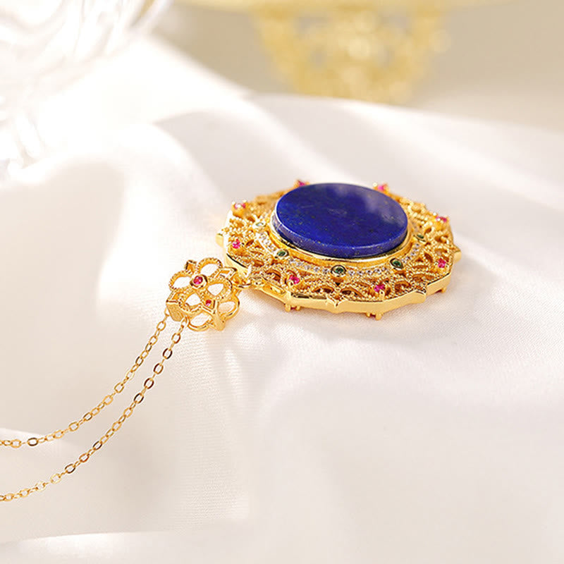 Buddha Stones 925 Sterling Silver Plated Gold Lazurite Positive Necklace Pendant - image 2