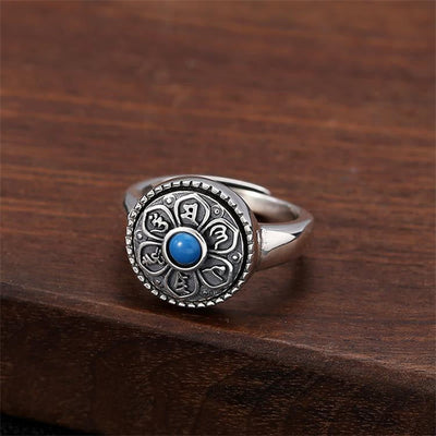 Buddha Stones Tibetan Om Mani Padme Hum Peace Rotatable Ring Ring BS Blue Om Mani Padme Hum