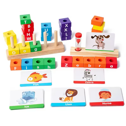 Fidtoy Tour de Mots en Bois – Jouet Éducatif Montessori pour Enfants de 3 Ans et Plus