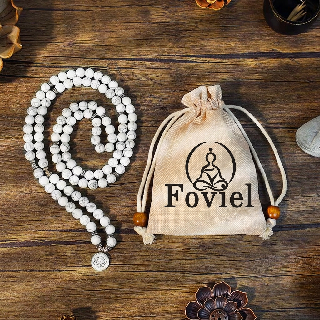 Foviel Weiß Türkis Lotus Mala spirituell Armband