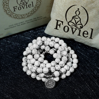 Foviel Weiß Türkis Lotus Mala spirituell Armband