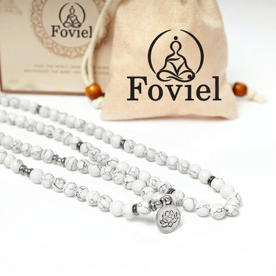 Foviel Weiß Türkis Lotus Mala spirituell Armband