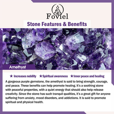 Foviel Natural Crystal Gemstone Amethyst Adjustable Ring