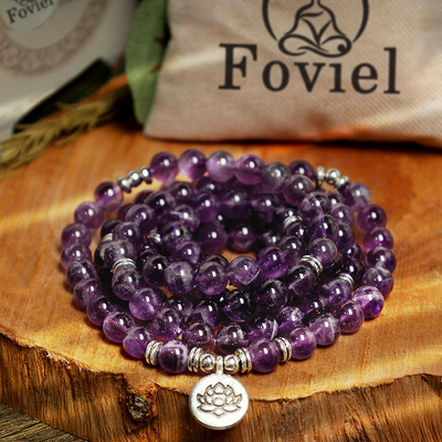 Buddha Stones Natural Amethyst Purification Mala Bracelet Bracelet BS 5