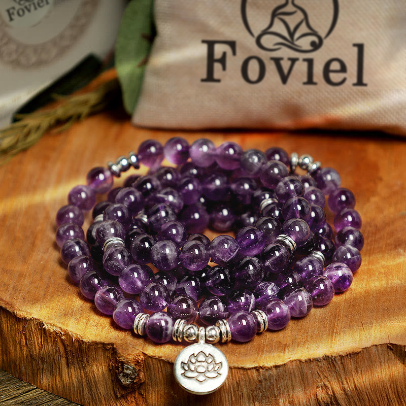Buddha Stones Natural Amethyst Purification Mala Bracelet Bracelet BS 5