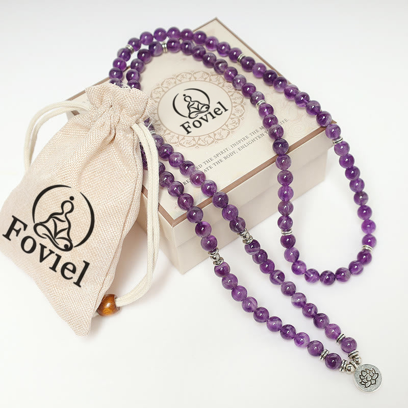 Buddha Stones Natural Amethyst Purification Mala Bracelet Bracelet BS 7