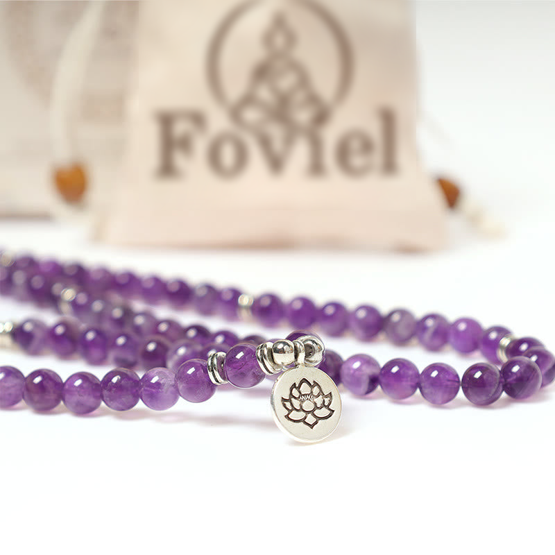 Buddha Stones Natural Amethyst Purification Mala Bracelet Bracelet BS 8