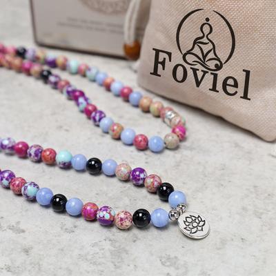 Buddha Stones Natural Purple Miano Real Stone Lotus Mala Mala Bracelet BS 7