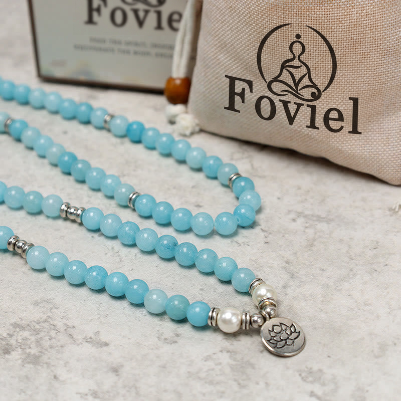 Buddha Stones Natural Amazonite Stone Healing Lotus Mala Bracelet Mala Bracelet BS 6