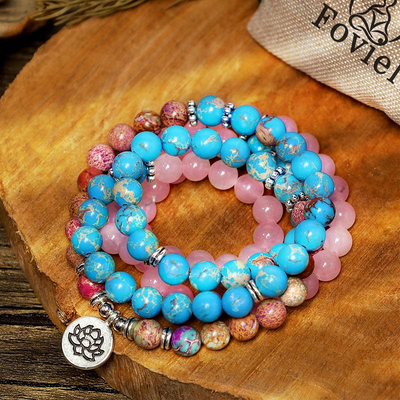 Buddha Stones Tibetan Purple Miano Real Bead Harmony Lotus Mala Mala Bracelet BS 3