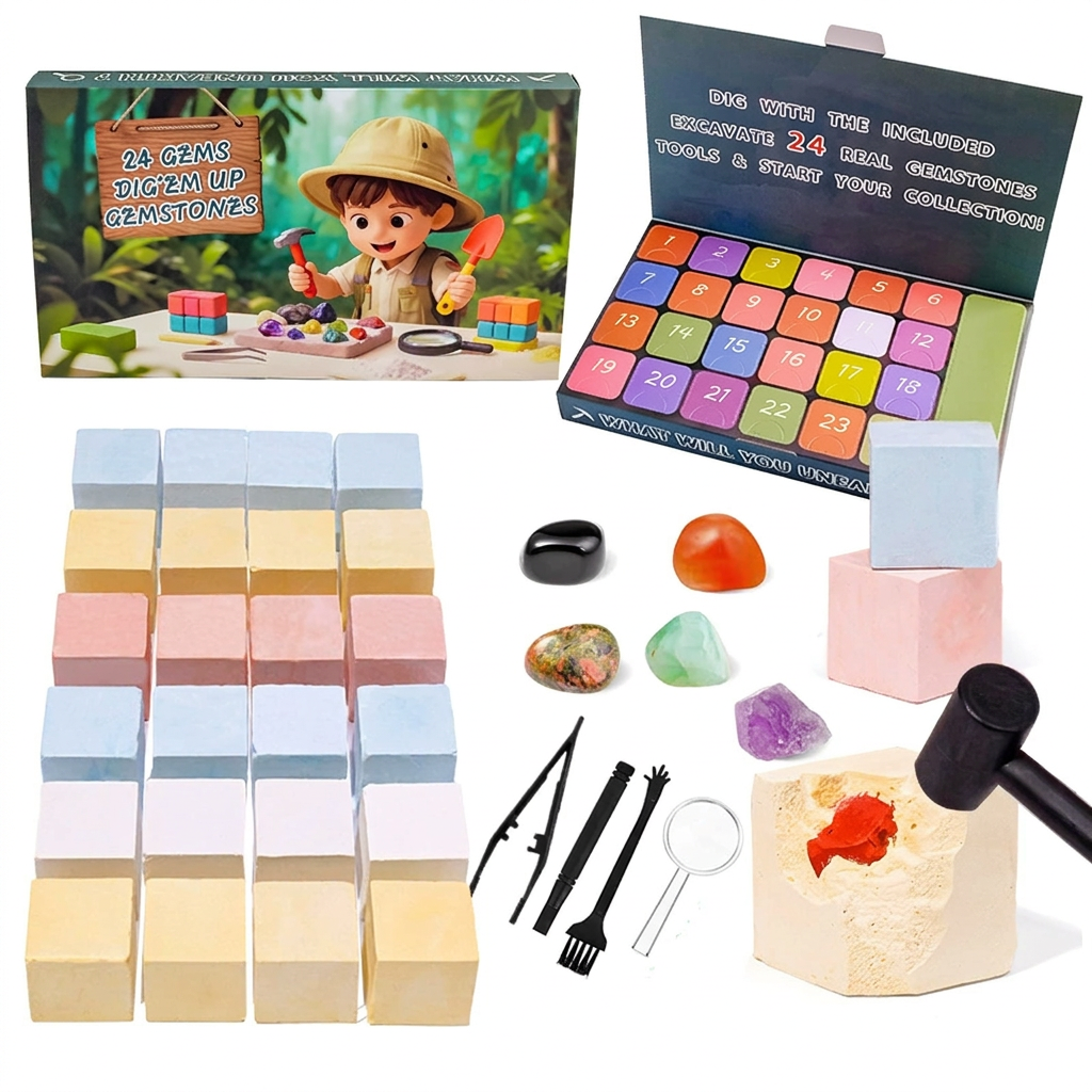 24-Day Gemstone Dig Advent Calendar — Explorer Box; example contents