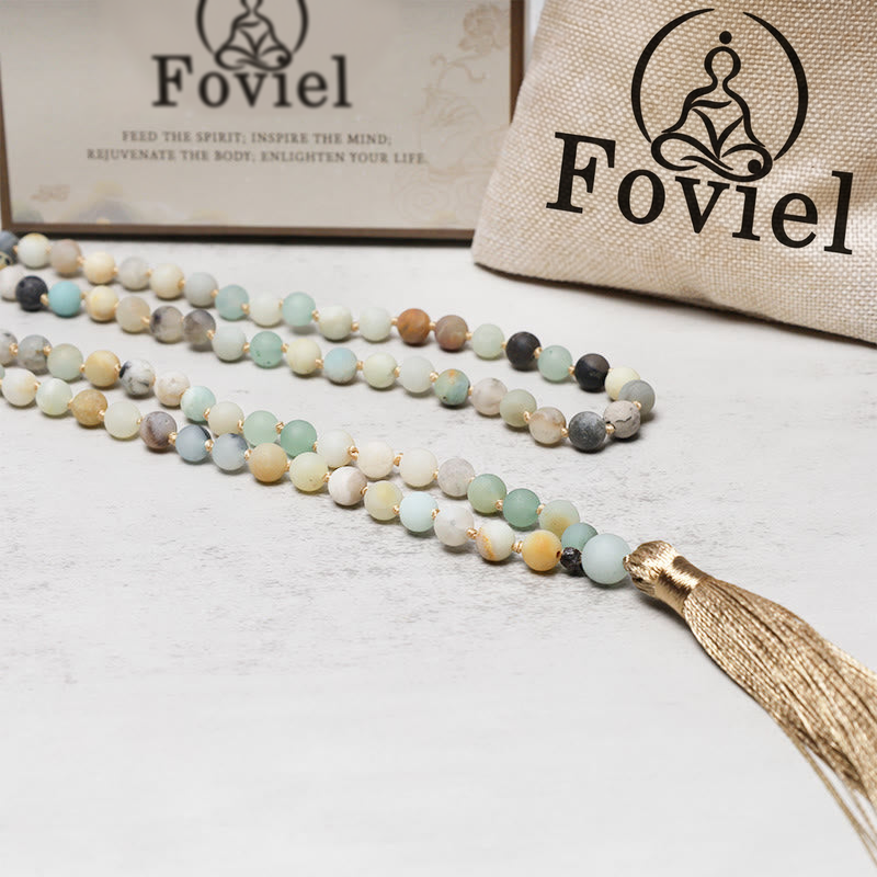 Buddha Stones 108 Amazonite Beads Tassel Mala Bracelet Mala Bracelet BS 4