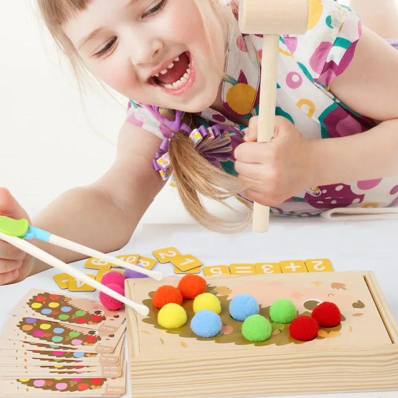 Hedgehog Pom Pom Sorting and Math Activity – Fine Motor, Counting, Pounding and Color Matching Toy