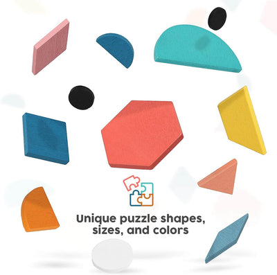 Fidtoy Wooden Tangram Puzzle Set with 180 Blocks and Cards