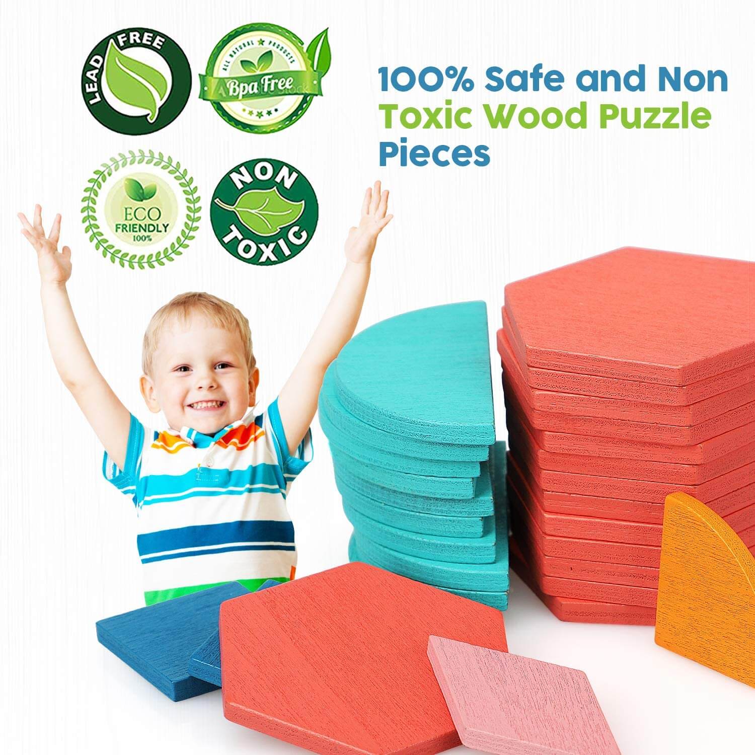 Fidtoy Wooden Tangram Puzzle Set with 180 Blocks and Cards