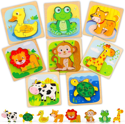 Fidtoy Wooden Animal Puzzle for Toddlers Learning Toy