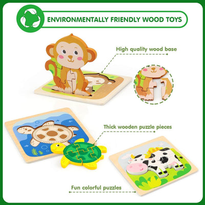 Fidtoy Wooden Animal Puzzle for Toddlers Learning Toy