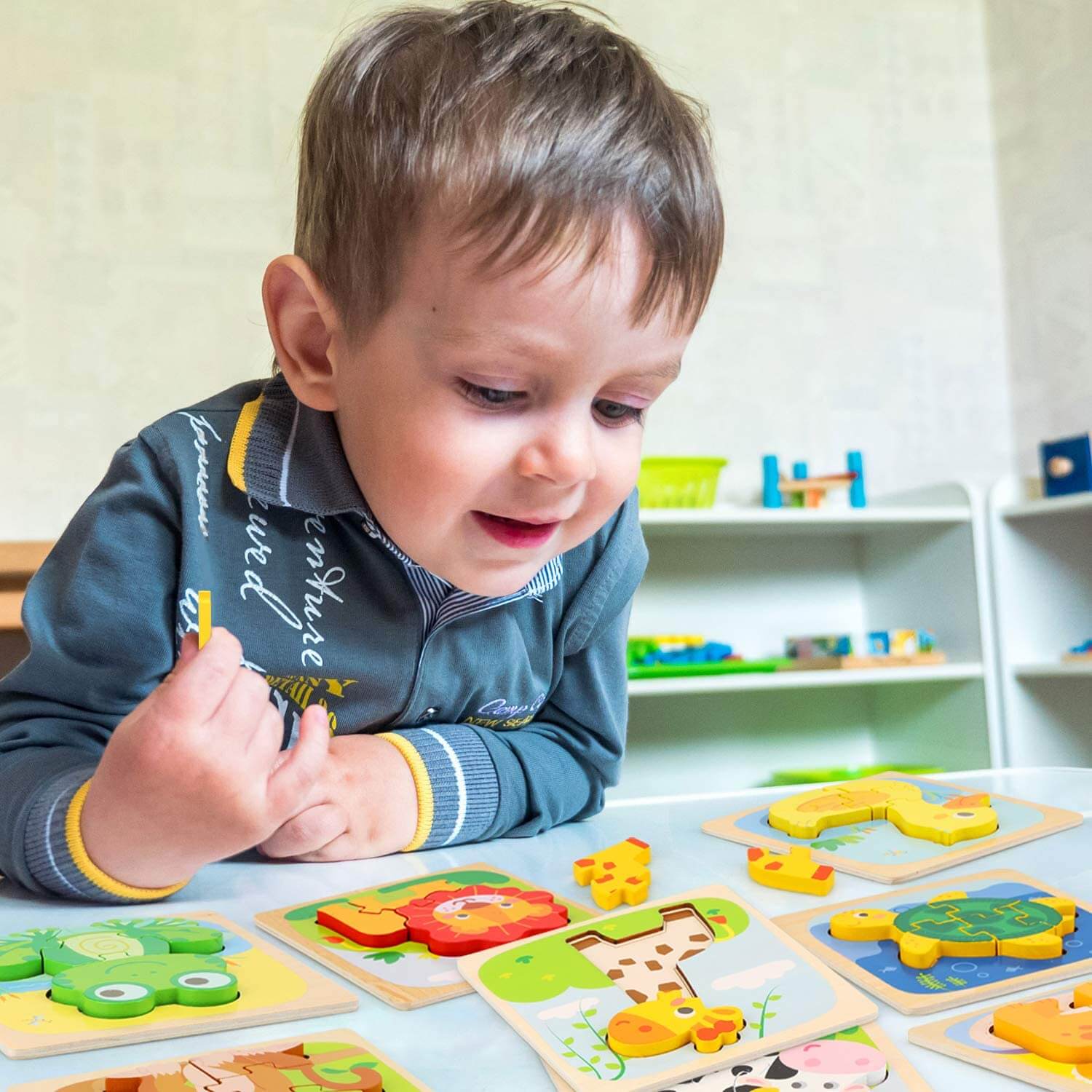 Fidtoy Wooden Animal Puzzle for Toddlers Learning Toy