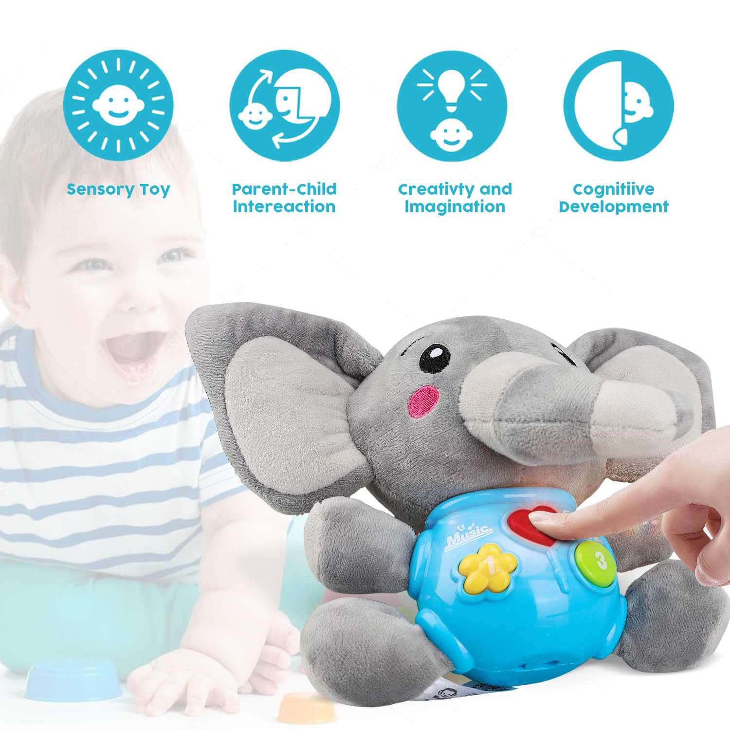 Peluche Elefante Musical para Bebé Fidtoy con Luces y Sonidos