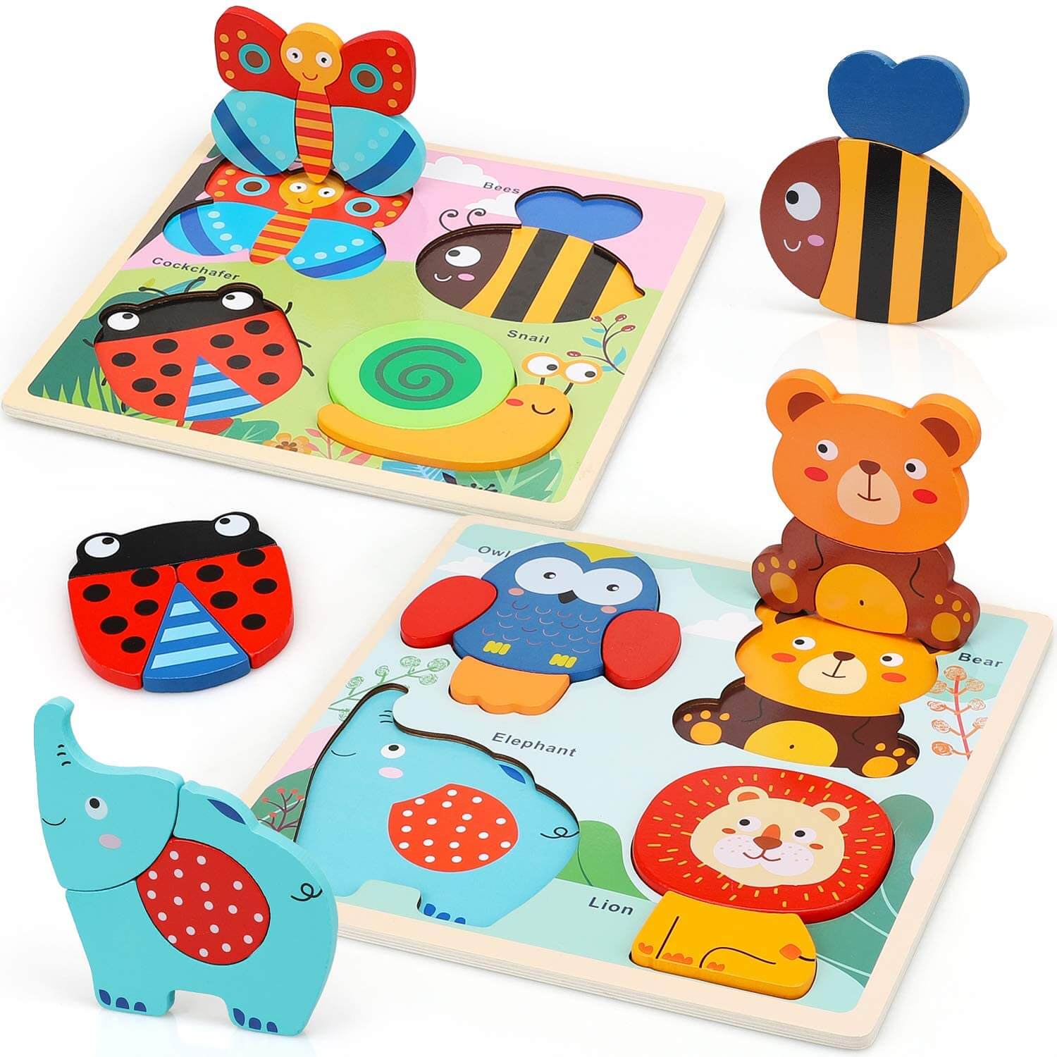 Fidtoy Planche de Puzzle en Bois Animaux pour Tout-petits 1-3 ans