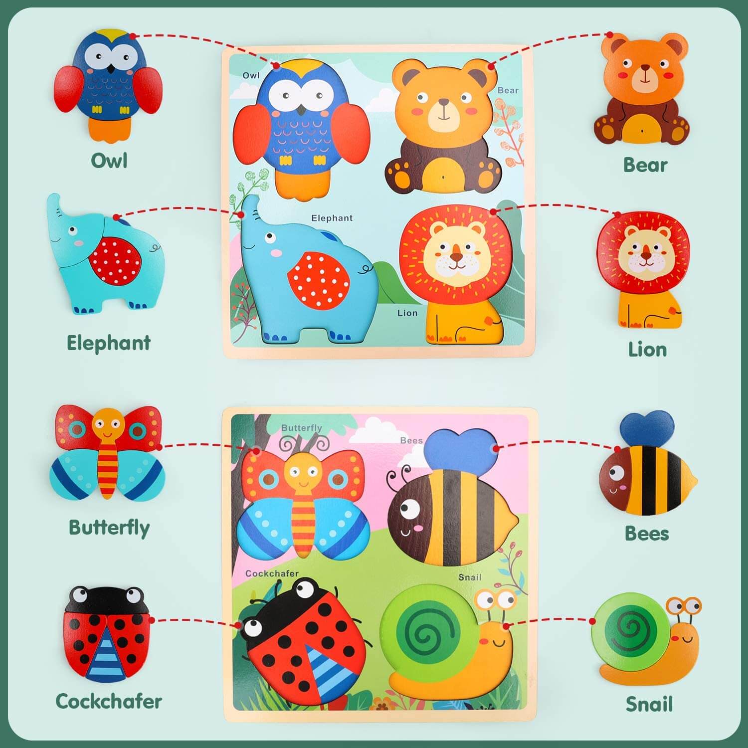 Fidtoy Planche de Puzzle en Bois Animaux pour Tout-petits 1-3 ans