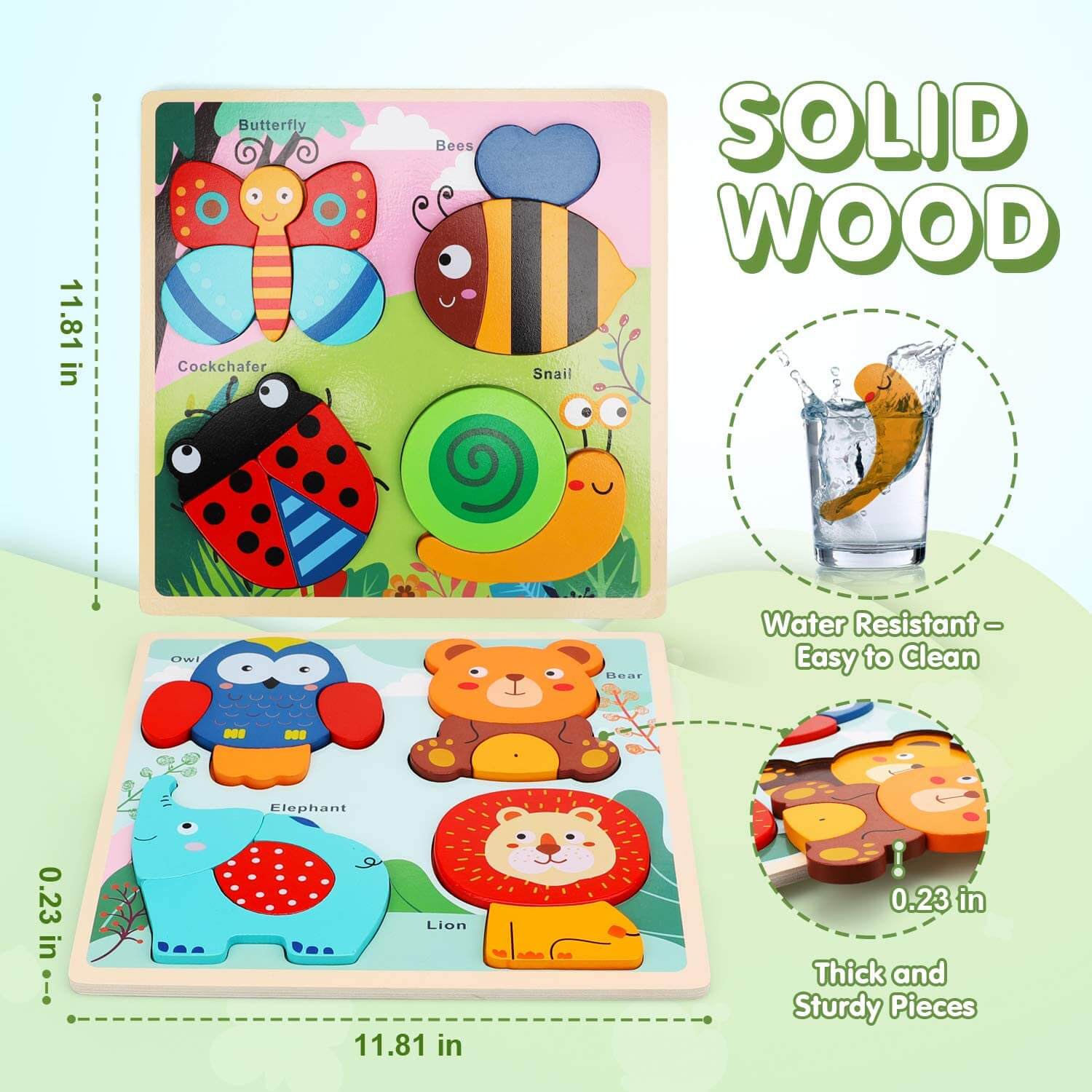 Fidtoy Planche de Puzzle en Bois Animaux pour Tout-petits 1-3 ans