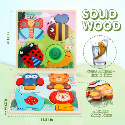 Fidtoy Planche de Puzzle en Bois Animaux pour Tout-petits 1-3 ans