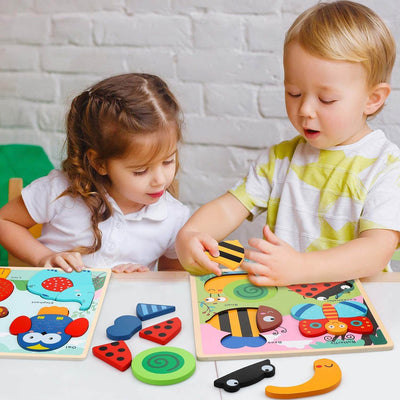 Fidtoy Planche de Puzzle en Bois Animaux pour Tout-petits 1-3 ans