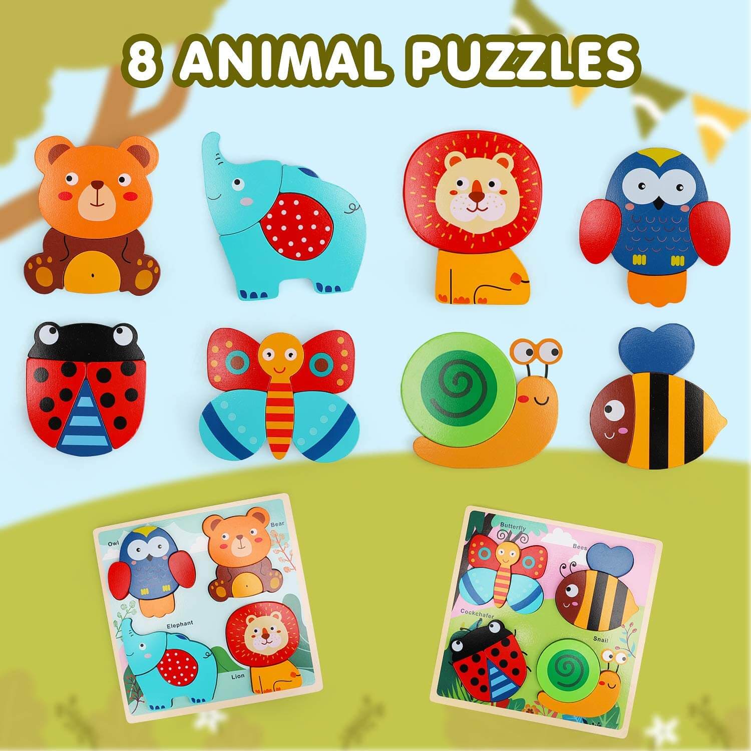 Fidtoy Planche de Puzzle en Bois Animaux pour Tout-petits 1-3 ans