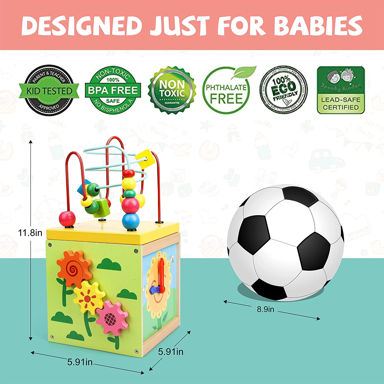 Fidtoy Cube d'activités en bois, jouet d'apprentissage multi-activités