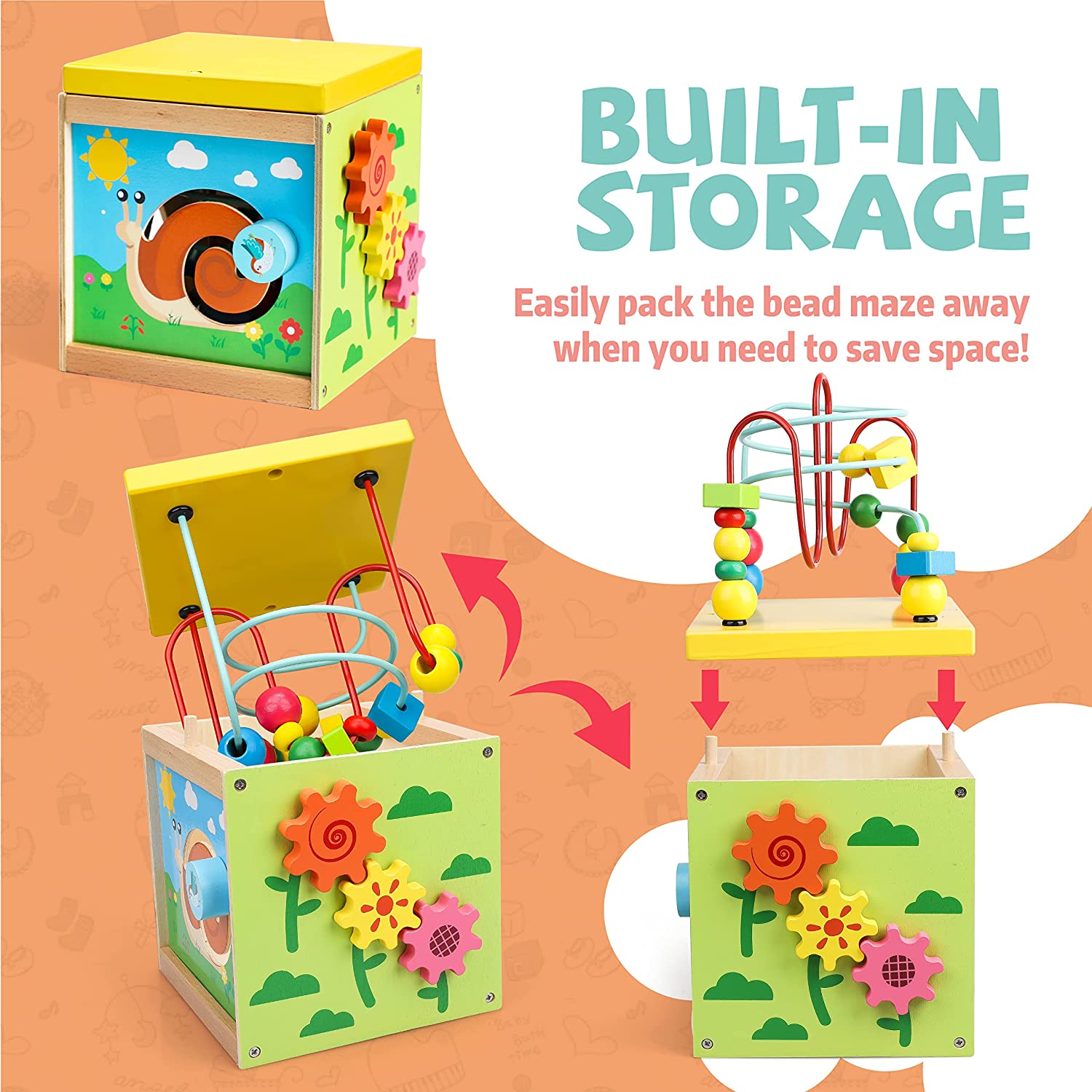 Fidtoy Cube d'activités en bois, jouet d'apprentissage multi-activités