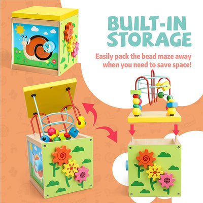 Fidtoy Cube d'activités en bois, jouet d'apprentissage multi-activités