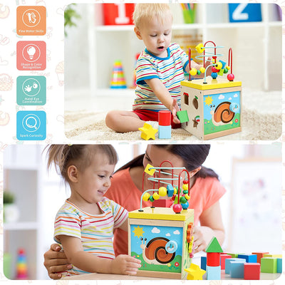 Fidtoy Cube d'activités en bois, jouet d'apprentissage multi-activités