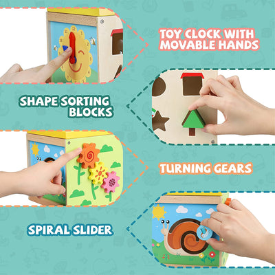 Fidtoy Cube d'activités en bois, jouet d'apprentissage multi-activités