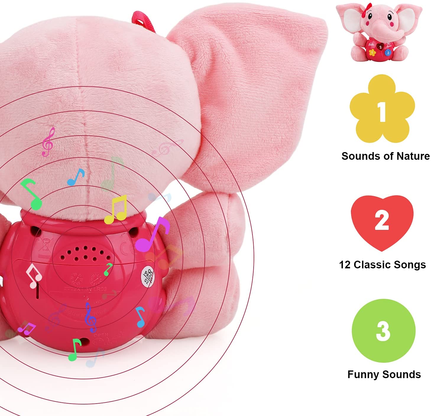 Peluche Elefante Musical para Bebé Fidtoy con Luces y Sonidos