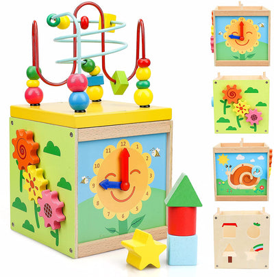 Fidtoy Cube d'activités en bois, jouet d'apprentissage multi-activités